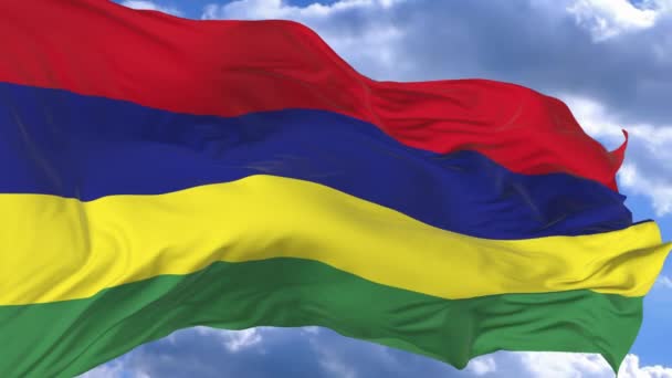 Flag Waving Wind Blue Sky Mauritius — Stock Video