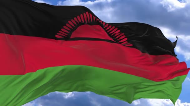 マラウイ青空風にひらめく旗 — ストック動画