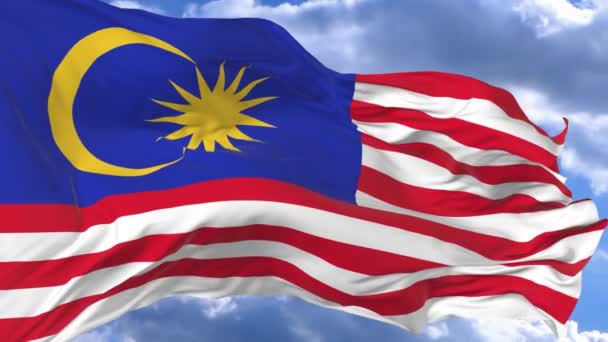 Флаг Размахивающий Ветром Против Голубого Неба Малайзии — стоковое видео