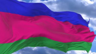 Kuban Halk Cumhuriyeti bayrak mavi karşı rüzgarda sallayarak gökyüzü