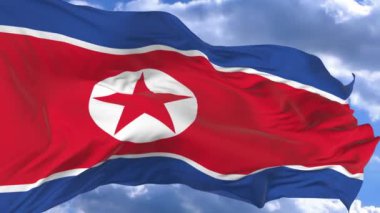 bayrak mavi karşı rüzgarda sallayarak Kore Kuzey gökyüzü