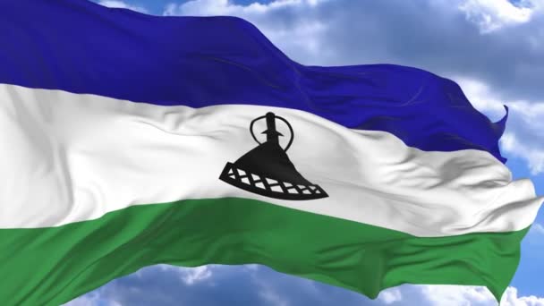 Drapeau Agitant Dans Vent Contre Ciel Bleu Lesotho — Video