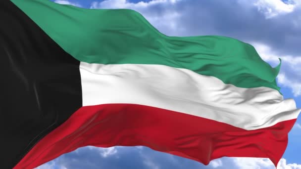 Flag Waving Wind Blue Sky Kuwait — Stock Video