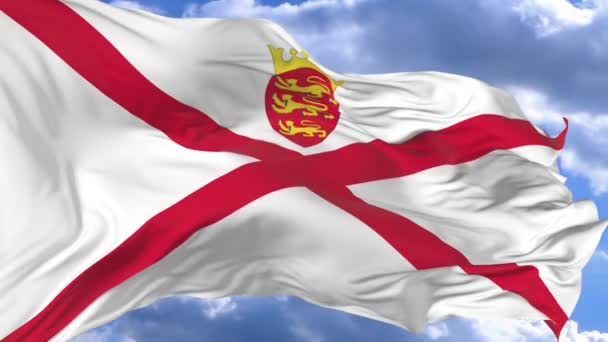 Flag Waving Wind Blue Sky Jersey — Stock Video