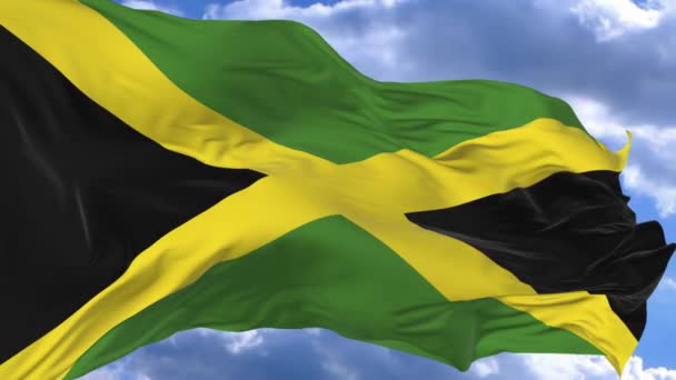Flag Waving Wind Blue Sky Jamaica — Stock Video