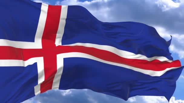 Bandera Ondeando Viento Contra Cielo Azul Islandia — Vídeo de stock