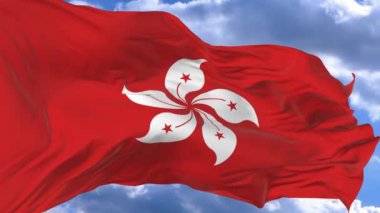 bayrak mavi karşı rüzgarda sallayarak Hong Kong gökyüzü