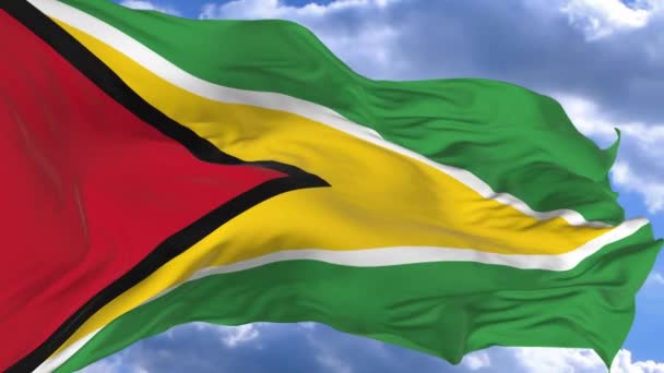 Flag Waving Wind Blue Sky Guyana — Stock Video