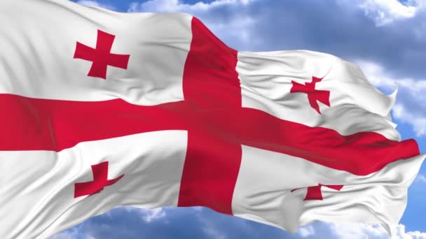 Флаг Размахивающий Ветром Против Голубого Неба Грузии — стоковое видео