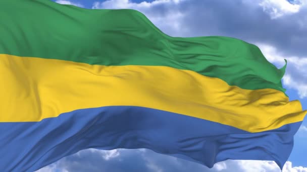 Flaga Macha Wietrze Przeciw Błękitne Niebo Gabon — Wideo stockowe