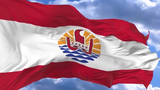 Flag Waving Wind Blue Sky French Polynesia — Stock Video