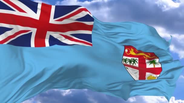 Flaga Macha Wietrze Przeciw Błękitne Niebo Fidżi — Wideo stockowe