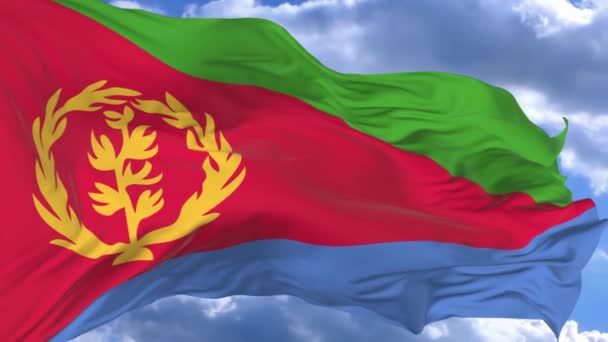 Flag Waving Wind Blue Sky Eritrea — Stock Video