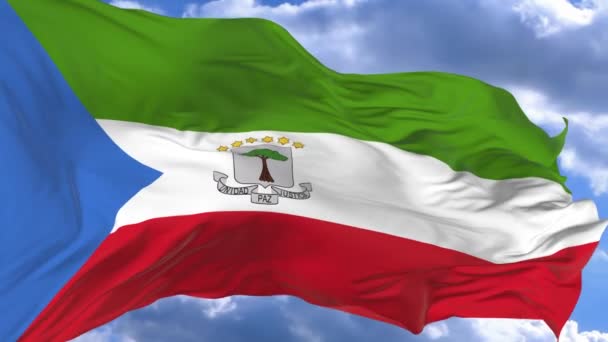 Bandera Ondeando Viento Contra Cielo Azul Guinea Ecuatorial — Vídeo de stock