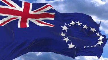 Cook Adaları Mavi karşı rüzgarda sallayarak bayrak gökyüzü