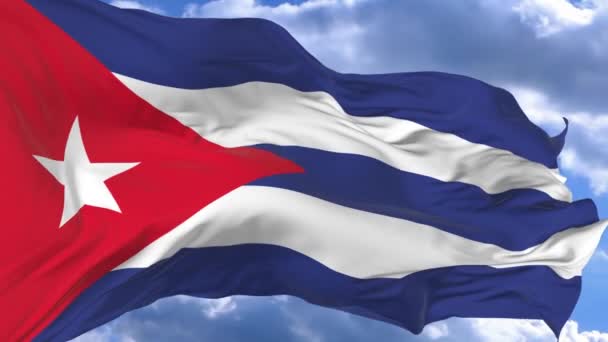 Σημαία Κυματίζει Στον Άνεμο Κατά Γαλάζιο Του Ουρανού Κούβα — Αρχείο Βίντεο