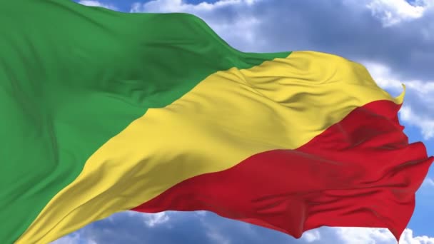 Flag Waving Wind Blue Sky Congo Republic — Stock Video