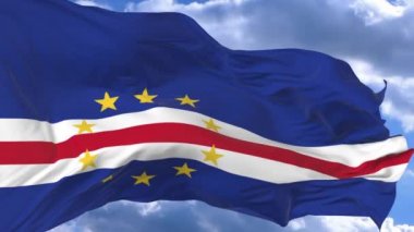 bayrak mavi karşı rüzgarda sallayarak Cape Verde gökyüzü