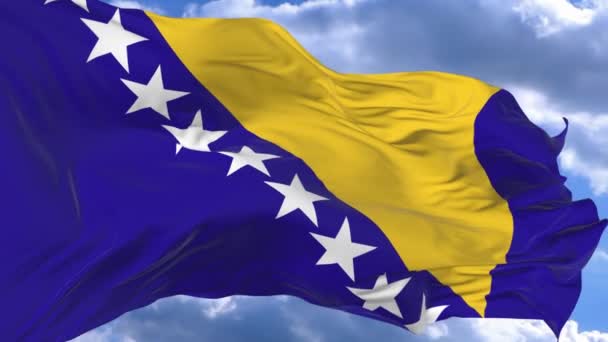 Bandera Ondeando Viento Contra Cielo Azul Bosnia Herzegovina — Vídeo de stock