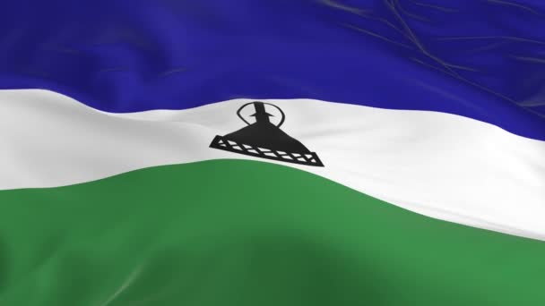 Agitant Dans Vent Drapeau Boucle Comme Fond Lesotho — Video