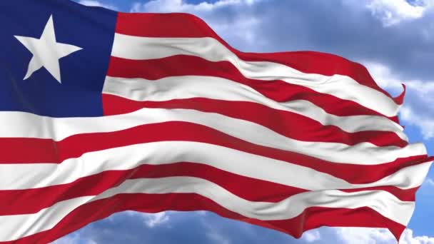 Σημαία Κυματίζει Στον Άνεμο Κατά Μπλε Του Ουρανού Λιβερία — Αρχείο Βίντεο