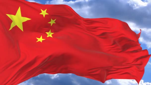 Drapeau Agitant Dans Vent Contre Ciel Bleu Chine — Video