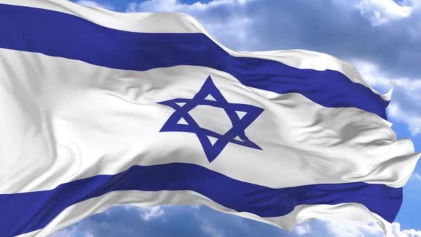 Флаг Размахивая Ветру Против Голубого Неба Израиль — стоковое видео