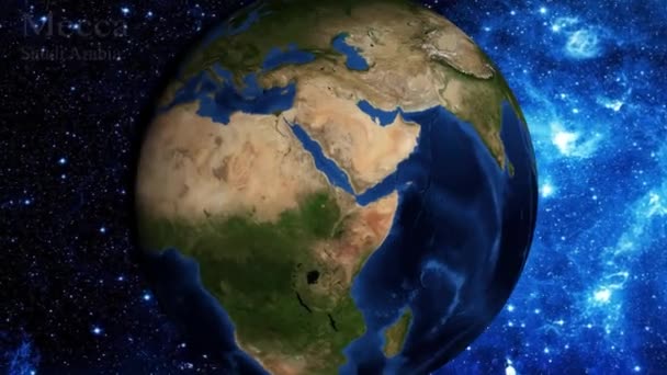 Масштабирование Космоса Фокусирование Мекке Саудовской Аравии — стоковое видео