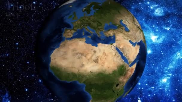 宇宙からズームインし リビアのトリポリに焦点を当てる — ストック動画