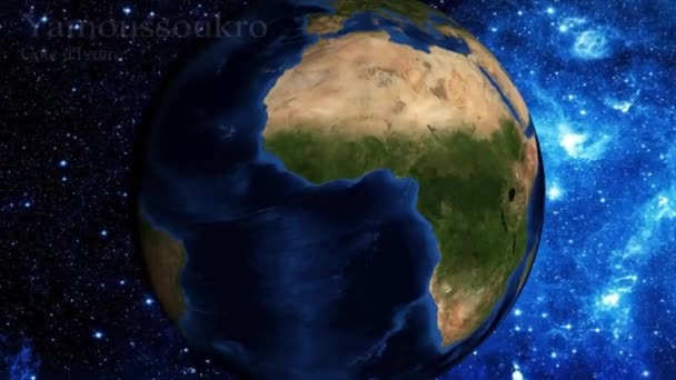 zoom avant depuis l'espace et focus sur la Côte d'Ivoire Yamoussoukro 