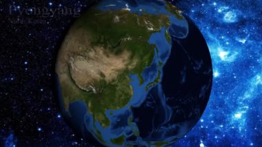 uzaydan yakınlaştırmak ve Kuzey Kore Pyongyang üzerinde odak