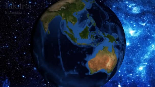 Zoom Dari Ruang Angkasa Dan Fokus Pada Indonesia Jakarta — Stok Video