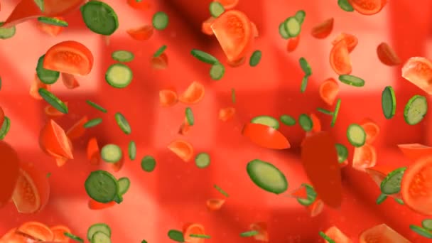 黄瓜和西红柿在旋风中旋转 — 图库视频影像