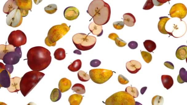 pommes poires et prunes tourbillonnant dans un tourbillon avec transparence alpha canal 