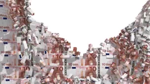 重量打破了金钱的墙 之后它被完全摧毁 阿尔法通道透明度欧洲欧元欧元10 — 图库视频影像
