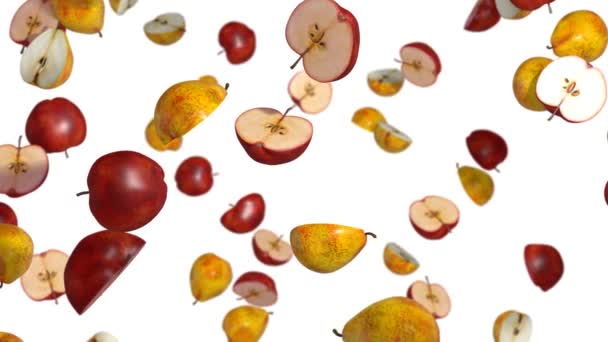 pommes et poires tourbillonnant vers le haut dans un tourbillon avec transparence alpha canal 