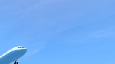 Mavi jet uçağı karşı açık gökyüzü 3d animasyon