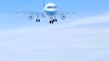 Mavi jet uçağı karşı açık gökyüzü 3d animasyon