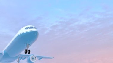 pembe bulutlar 3d animasyon gökyüzü mavi jet uçağı