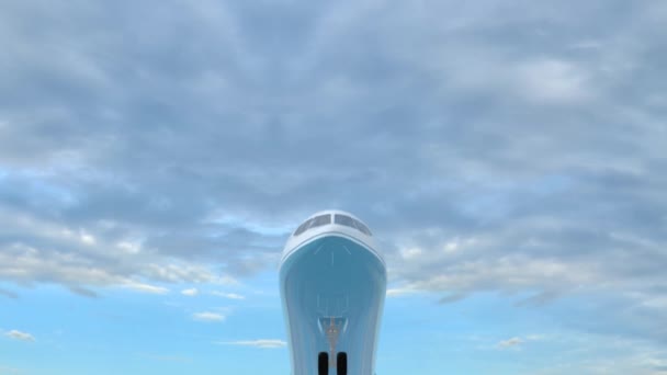 Голубой Реактивный Самолет Облачном Небе Анимации — стоковое видео