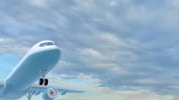 Modrá Tryskové Letadlo Animaci Zamračená Obloha — Stock video
