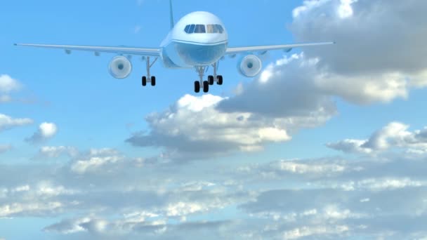 Blue Jet Plane Sky Small Cloudy Animation — стоковое видео