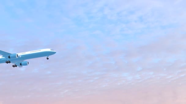 Blue Jet Plane Sky Pink Clouds Animation — Stock Video