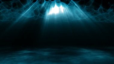 okyanus tabanında küçük baloncuklar 3d animasyon ile su yüzeyi geçen güneş ışınlarının ile uçan kamera