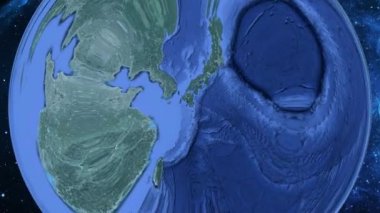 Basit yakınlaştırma uzaydan Dünya'ya ve odak Japonya Aira üzerinde