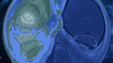 Basit yakınlaştırma uzaydan Dünya'ya ve odak Japonya Osaka üzerinde