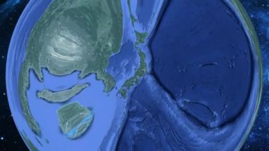Basit yakınlaştırma uzaydan Dünya ve odak üzerinde Japonya Fukui