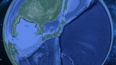 Basit yakınlaştırma uzaydan Dünya'ya ve odak Japonya Kitakata üzerinde