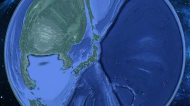 Basit yakınlaştırma uzaydan Dünya ve odak üzerinde Japonya Yamagata