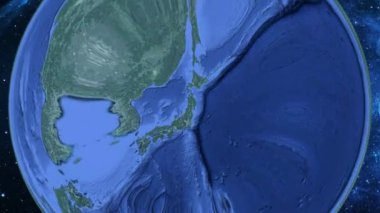 Basit yakınlaştırma uzaydan Dünya'ya ve odak Japonya Yokote üzerinde